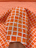 Italian Printed Squares on Lightweight Jacquard Brocade - Orange / Nude