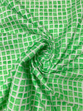 Italian Printed Squares on Lightweight Jacquard Brocade - Green / Off-White