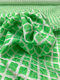 Italian Printed Squares on Lightweight Jacquard Brocade - Green / Off-White