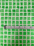 Italian Printed Squares on Lightweight Jacquard Brocade - Green / Off-White