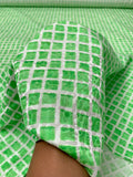 Italian Printed Squares on Lightweight Jacquard Brocade - Green / Off-White