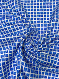 Italian Printed Squares on Lightweight Jacquard Brocade - Blue / Off-White
