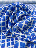 Italian Printed Squares on Lightweight Jacquard Brocade - Blue / Off-White