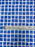 Italian Printed Squares on Lightweight Jacquard Brocade - Blue / Off-White