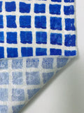 Italian Printed Squares on Lightweight Jacquard Brocade - Blue / Off-White