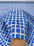Italian Printed Squares on Lightweight Jacquard Brocade - Blue / Off-White