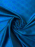 French Globe Spheres Jacquard Brocade - Blue / Teal Green