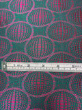 French Globe Spheres Jacquard Brocade - Magenta / Teal Green