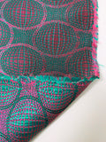 French Globe Spheres Jacquard Brocade - Magenta / Teal Green