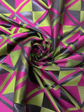 Italian Geometric Lattice Brocade - Dark Magenta / Lime Green / Black