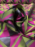 Italian Geometric Lattice Brocade - Dark Magenta / Lime Green / Black