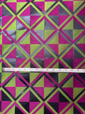 Italian Geometric Lattice Brocade - Dark Magenta / Lime Green / Black