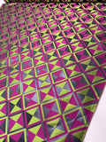 Italian Geometric Lattice Brocade - Dark Magenta / Lime Green / Black