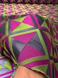 Italian Geometric Lattice Brocade - Dark Magenta / Lime Green / Black