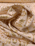 Italian Graphic Basketweave Metallic Brocade - Gold / Pale Blush Pink