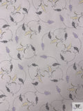 Dainty Leaf Vine Swirl Printed Chiffon - White / Black / Lavender / Yellow