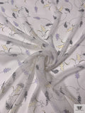 Dainty Leaf Vine Swirl Printed Chiffon - White / Black / Lavender / Yellow