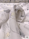 Dainty Leaf Vine Swirl Printed Silk Chiffon - White / Black / Lavender / Yellow