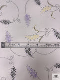 Dainty Leaf Vine Swirl Printed Silk Chiffon - White / Black / Lavender / Yellow
