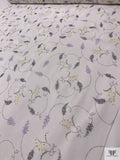 Dainty Leaf Vine Swirl Printed Silk Chiffon - White / Black / Lavender / Yellow