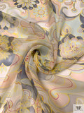 Swirling Abstract Floral Printed Chiffon - Light Sage / Grey / Nude / Yellow