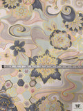 Swirling Abstract Floral Printed Chiffon - Light Sage / Grey / Nude / Yellow