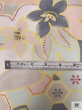 Swirling Abstract Floral Printed Chiffon - Light Sage / Grey / Nude / Yellow