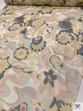 Swirling Abstract Floral Printed Chiffon - Light Sage / Grey / Nude / Yellow