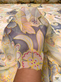 Swirling Abstract Floral Printed Chiffon - Light Sage / Grey / Nude / Yellow