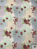 Watercolor Floral Bouquets Printed Chiffon - Sage / Dusty Hues / Wine / Green