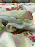 Watercolor Floral Bouquets Printed Chiffon - Sage / Dusty Hues / Wine / Green
