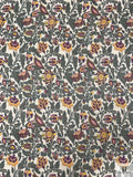 Intricate Botanical Jacobean Printed Chiffon - Dark Sage / Marigold / Violet