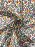 Intricate Botanical Jacobean Printed Chiffon - Dark Sage / Marigold / Violet