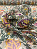 Intricate Botanical Jacobean Printed Chiffon - Dark Sage / Marigold / Violet