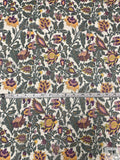 Intricate Botanical Jacobean Printed Chiffon - Dark Sage / Marigold / Violet
