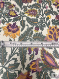 Intricate Botanical Jacobean Printed Chiffon - Dark Sage / Marigold / Violet
