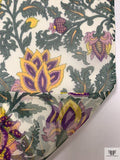 Intricate Botanical Jacobean Printed Chiffon - Dark Sage / Marigold / Violet