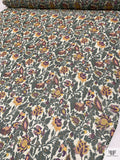 Intricate Botanical Jacobean Printed Chiffon - Dark Sage / Marigold / Violet