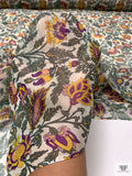 Intricate Botanical Jacobean Printed Chiffon - Dark Sage / Marigold / Violet