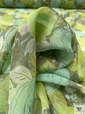 Dense Poppy Floral Printed Chiffon - Greens
