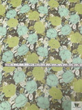 Dense Poppy Floral Printed Chiffon - Greens