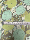 Dense Poppy Floral Printed Chiffon - Greens