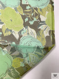 Dense Poppy Floral Printed Chiffon - Greens