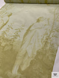 Classical Draped Maiden Printed Silk Chiffon Panel - Pear Green / Off-White