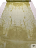 Classical Draped Maiden Printed Silk Chiffon Panel - Pear Green / Off-White