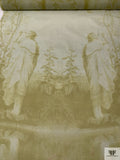 Classical Draped Maiden Printed Silk Chiffon Panel - Pear Green / Off-White