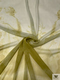Classical Draped Maiden Printed Silk Chiffon Panel - Pear Green / Off-White
