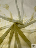 Classical Draped Maiden Printed Silk Chiffon Panel - Pear Green / Off-White