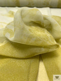 Classical Draped Maiden Printed Silk Chiffon Panel - Pear Green / Off-White