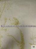 Classical Draped Maiden Printed Silk Chiffon Panel - Pear Green / Off-White
